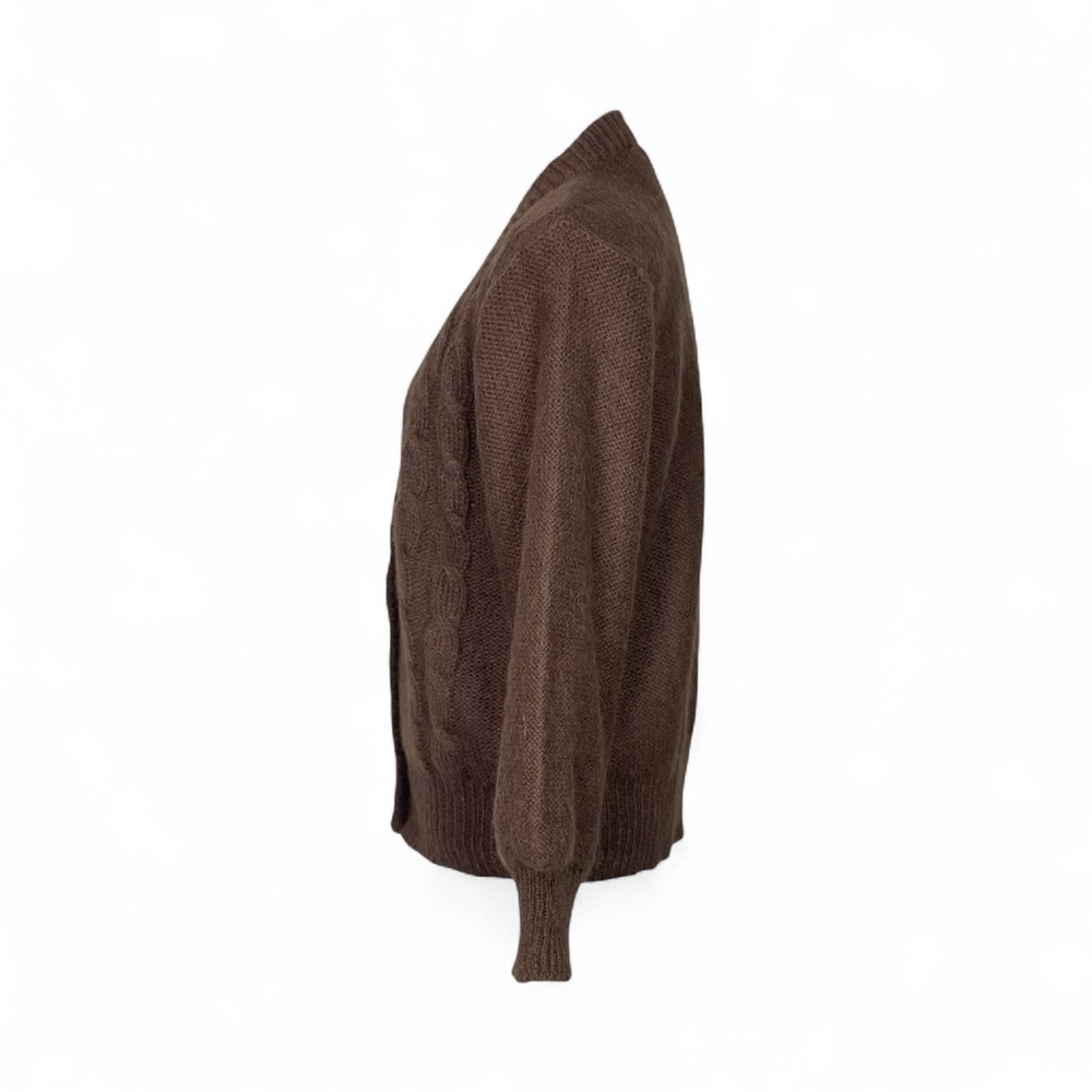 Wool blend Vintage Brown Cable Knit Cardigan Sweater M - Picture 3 of 7